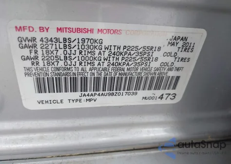 2011 Mitsubishi Outlander Sport Se z USA, uszkodzony, nr VIN JA4AP4AU9BZ017039